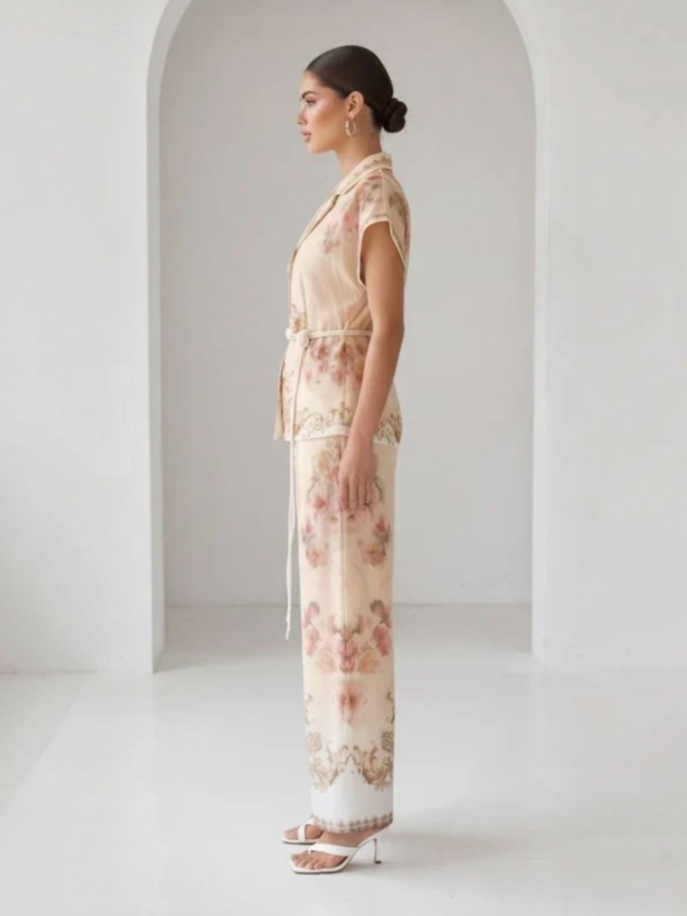 Baroque Floral Pantsuit Set in Apricot Multi - Picture 2 of 6